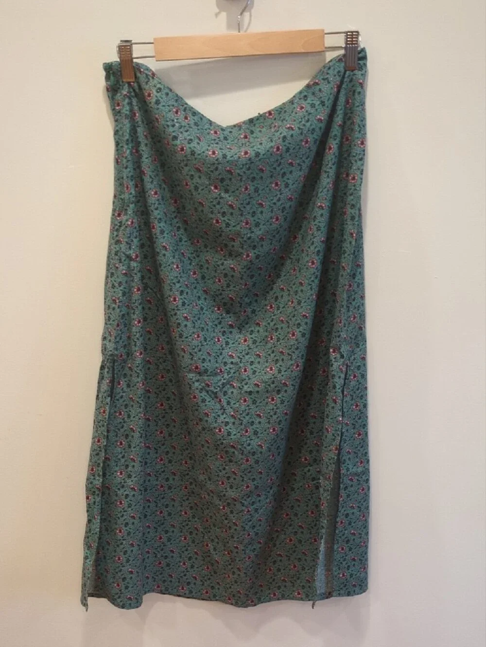 Boho Cottage Girly Flirty Romantic Marine Layer Teal Pink Floral Midi Skirt (14)